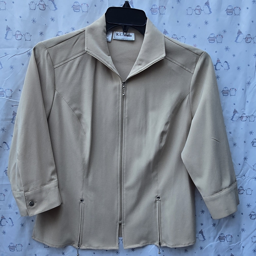 KC Studio Collection Beige Zip-Up Blazer